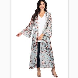 PinkBlush Light Green Floral Long Cover Up Size Medium